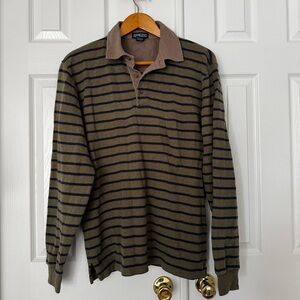 Lands' End Men's Olive and Black Striped Long Sleeve Shirt